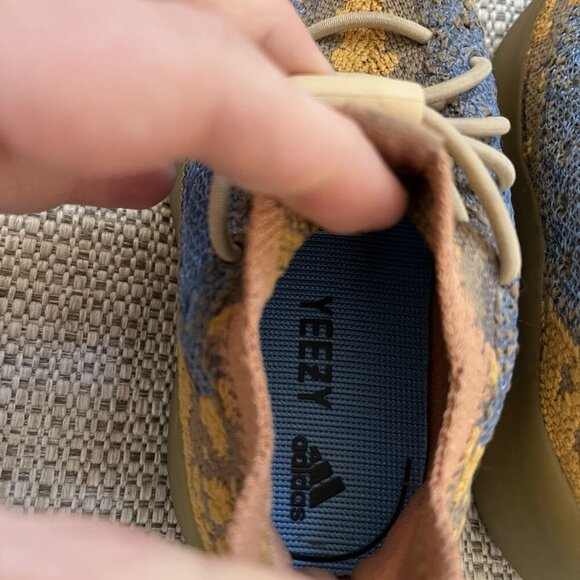 Adidas Yeezy Boost 380 Infant Toddler Slip-On Elastic Lace Knit Sneaker Blue Oat - Picture 5 of 8